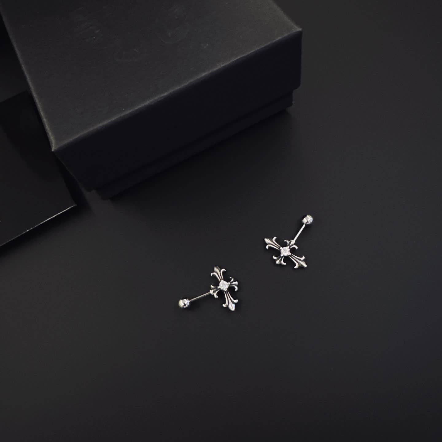 Chrome Hearts Silver Cross Stud Earrings
